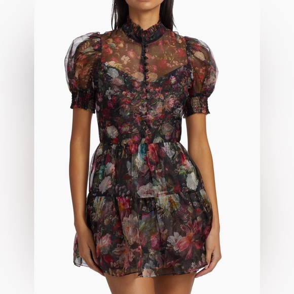 🖤🌸 ALICE + OLIVIA AFTER MIDNIGHT FLORAL SHEER DRESS SIZE 0 NWT 🌸🖤 $595 - Picture 3 of 14